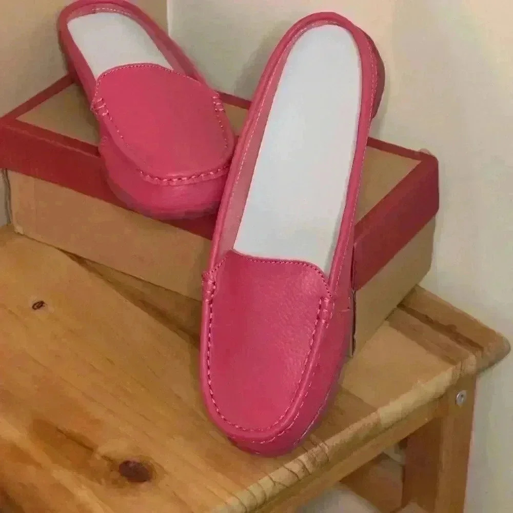 Wei Deng Fuchsia/Red Leather Mule Loafer | Stitch Accent | Size 9.5 - Picture 3 of 4